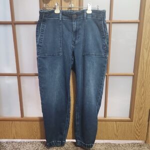 J Crew Womens Jean Joggers, Stretch Waist, Cinched Bottoms Size 30